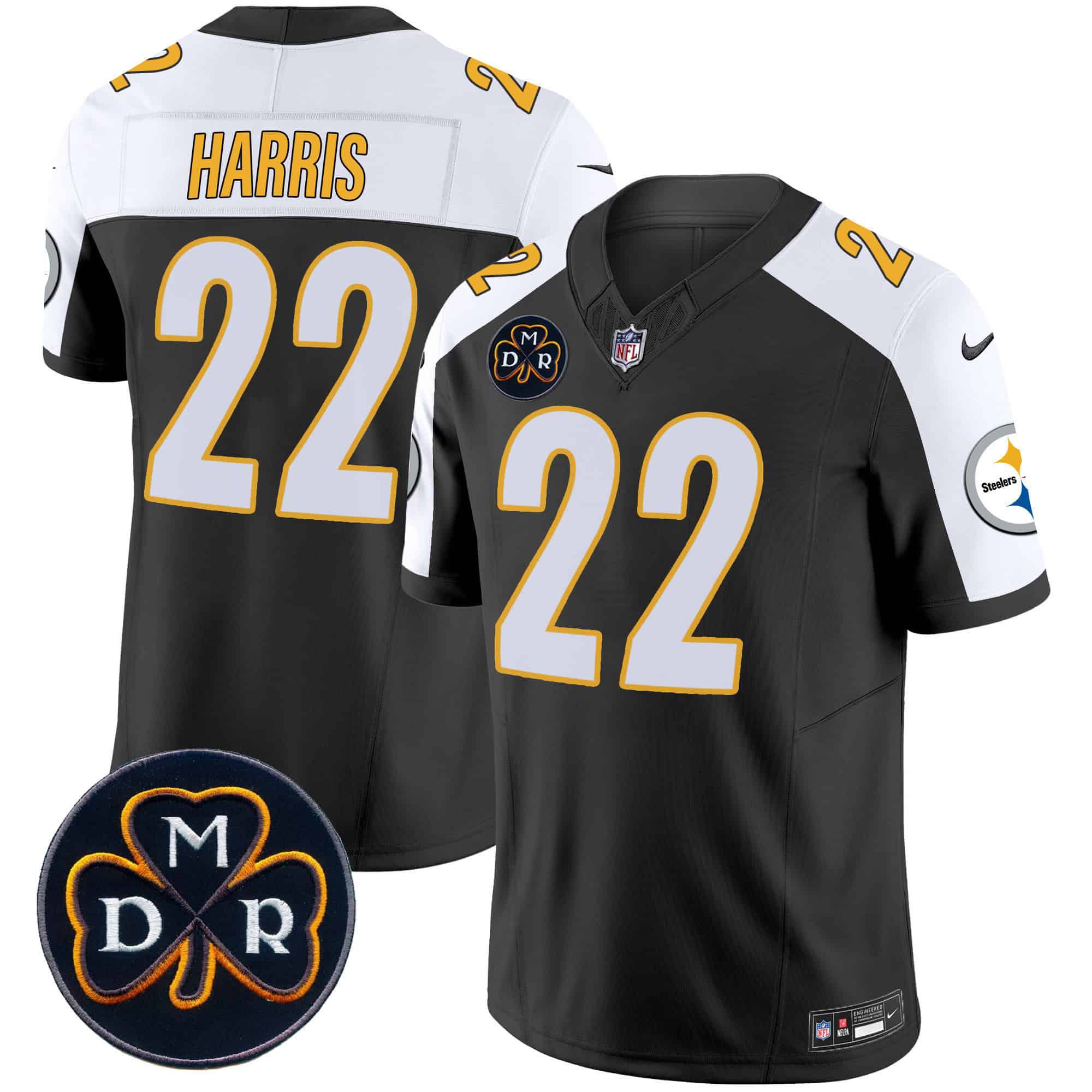 Men Pittsburgh Steelers #22 Harris Black 2024 Nike DMR Patch Vapor Limited NFL Jersey style 1